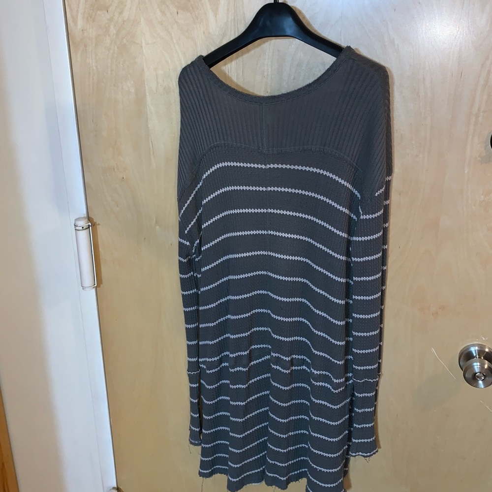 Free People Sunset Park Sage Green Oversized Striped Waffle Thermal Tunic - Picture 9 of 13